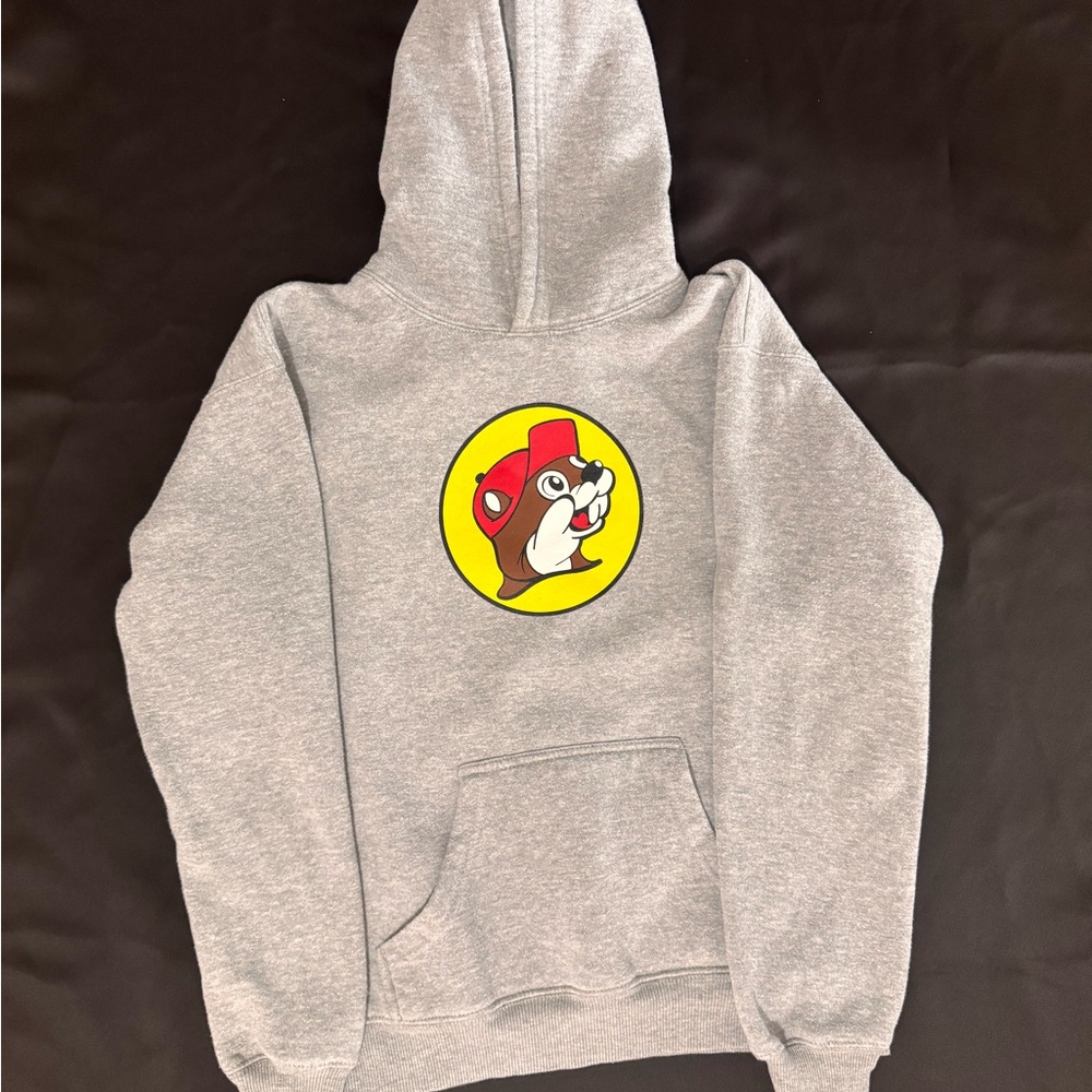 Kids Buc-ees Gray Youth large YL Hooded Sweatshirt w/ Graphic Beaver Logo Mascot